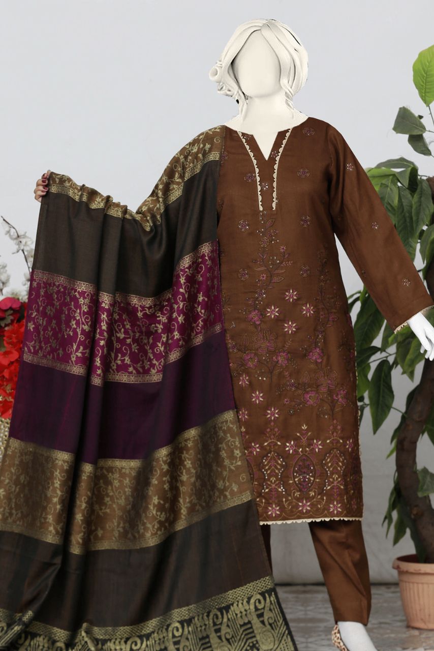 Zauq By Anaya Noor Peach Jacquard-3PC