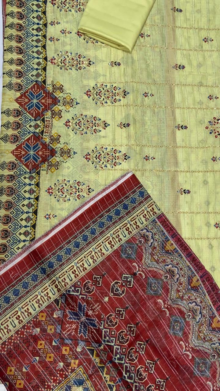 Digital Print With Heavy Emb Lawn-3PC