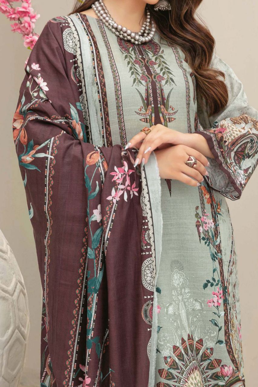 Dahlia By Anaya Printed Slub khaddar-3PC