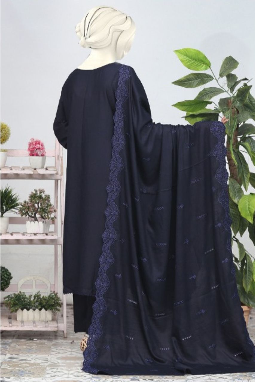 Andaz Aplic Embroidered Slub Marina-3PC