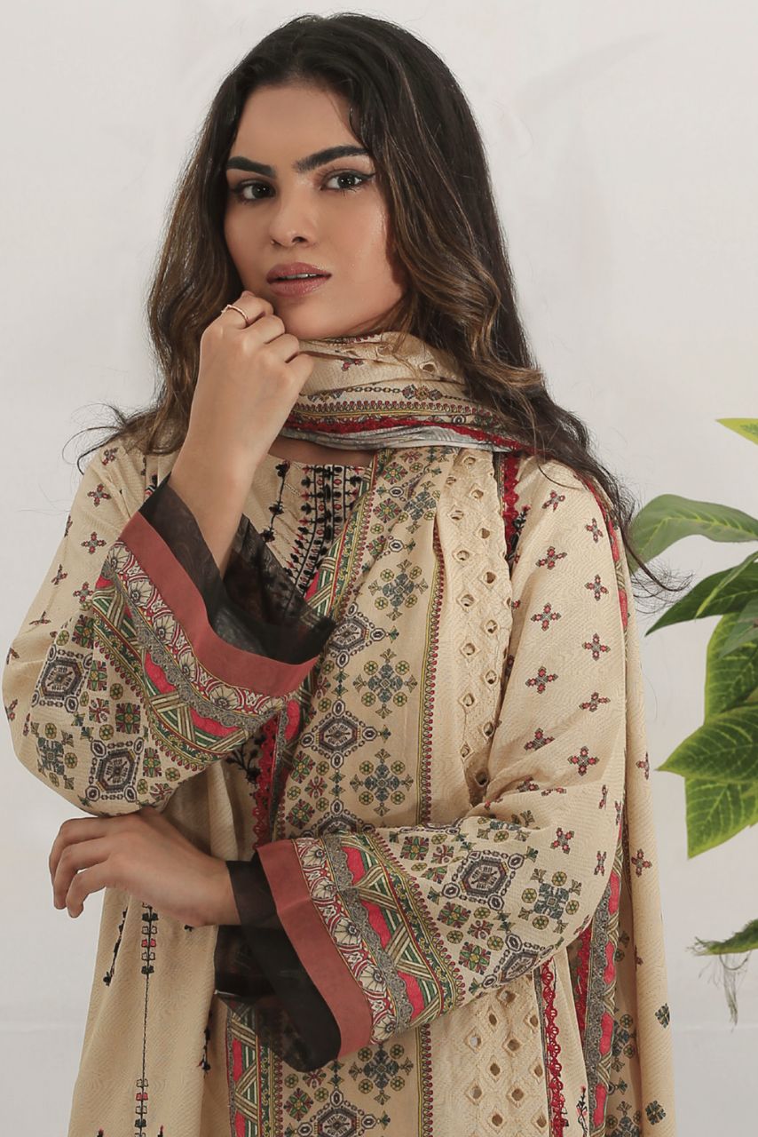 Safron By Anaya Noor Embroidered Karandi-3PC