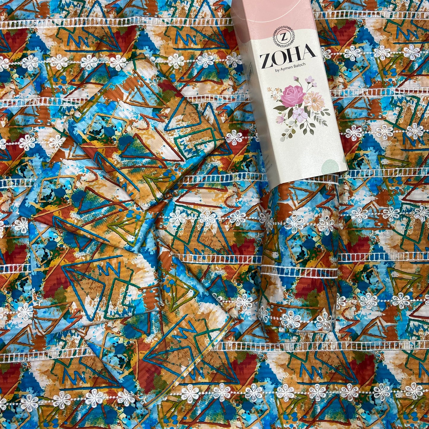 Anaya Noor Stripe Marina 2-Pcs Emb & Chikenkari