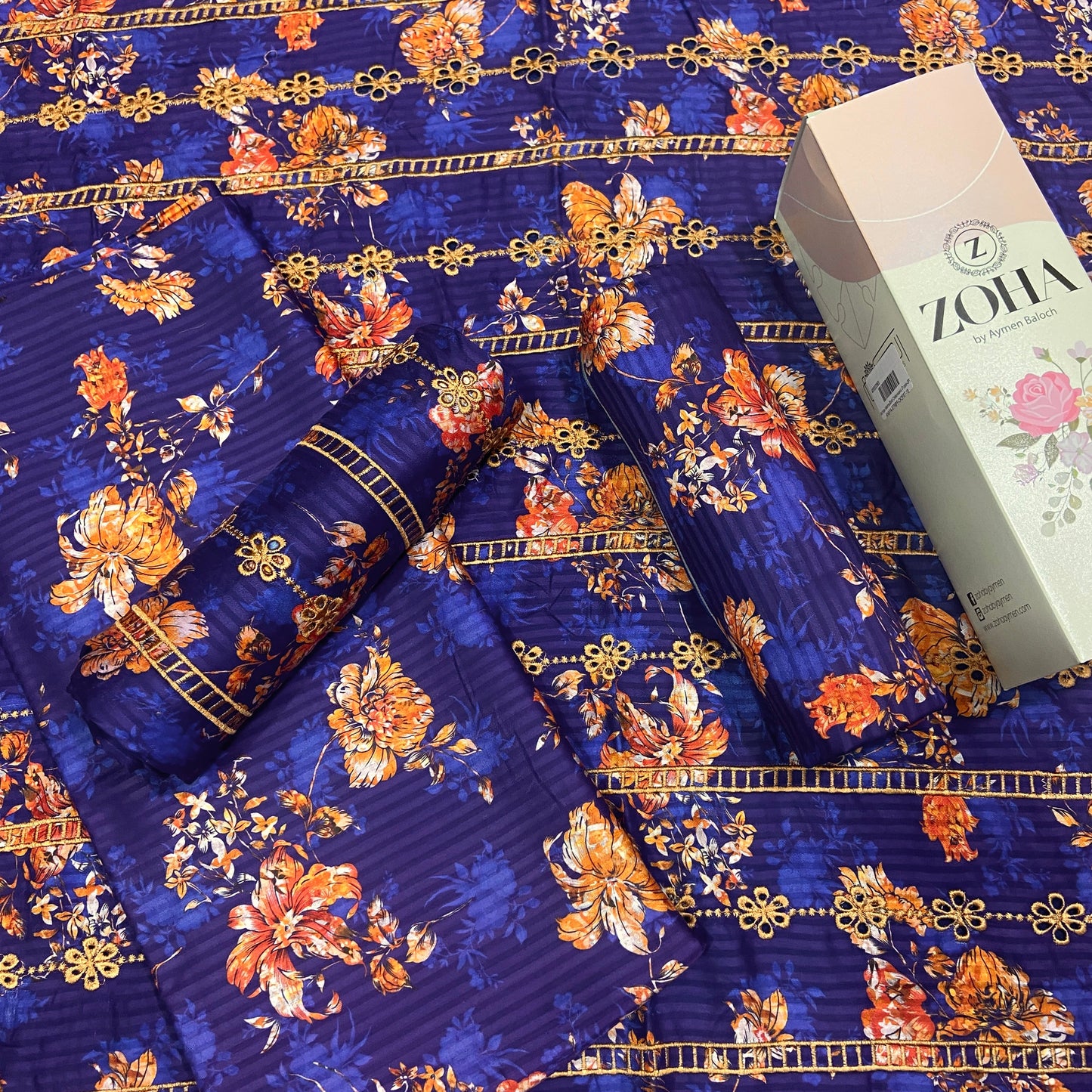 Anaya Noor Stripe Marina Emb Chikenkari Shirt & Trouser-2PC