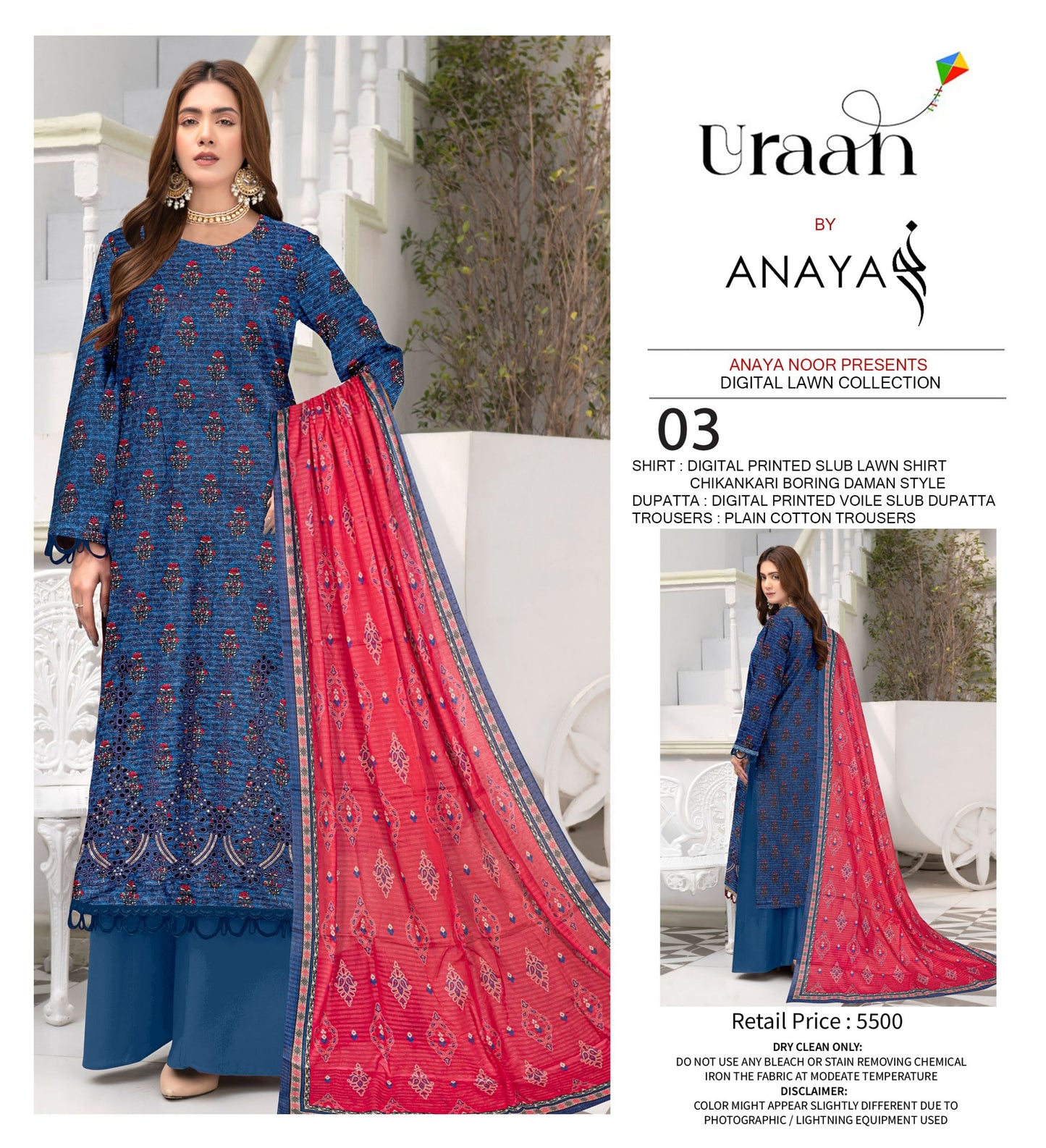 Anaya Print Emb Lawn-3PC