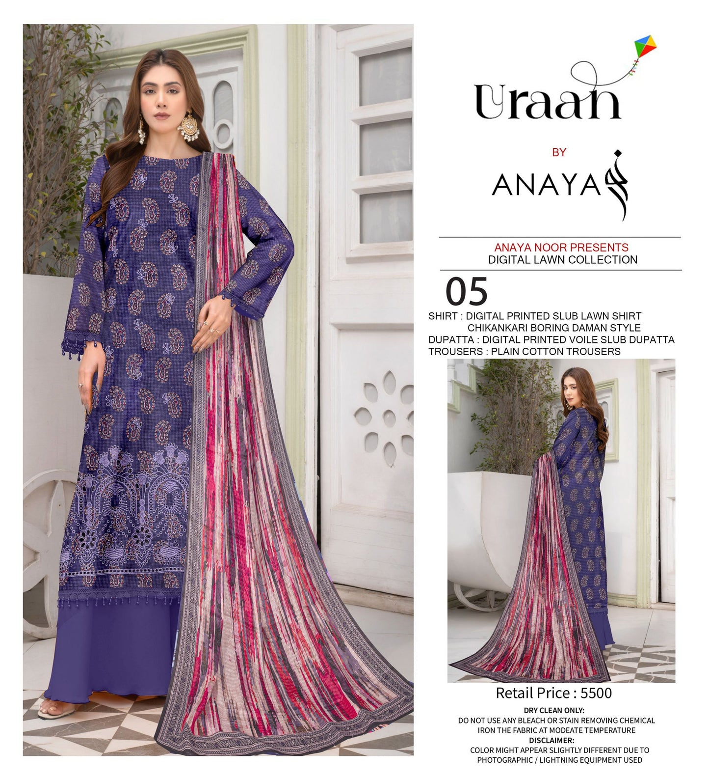 Anaya Print Emb Lawn-3PC