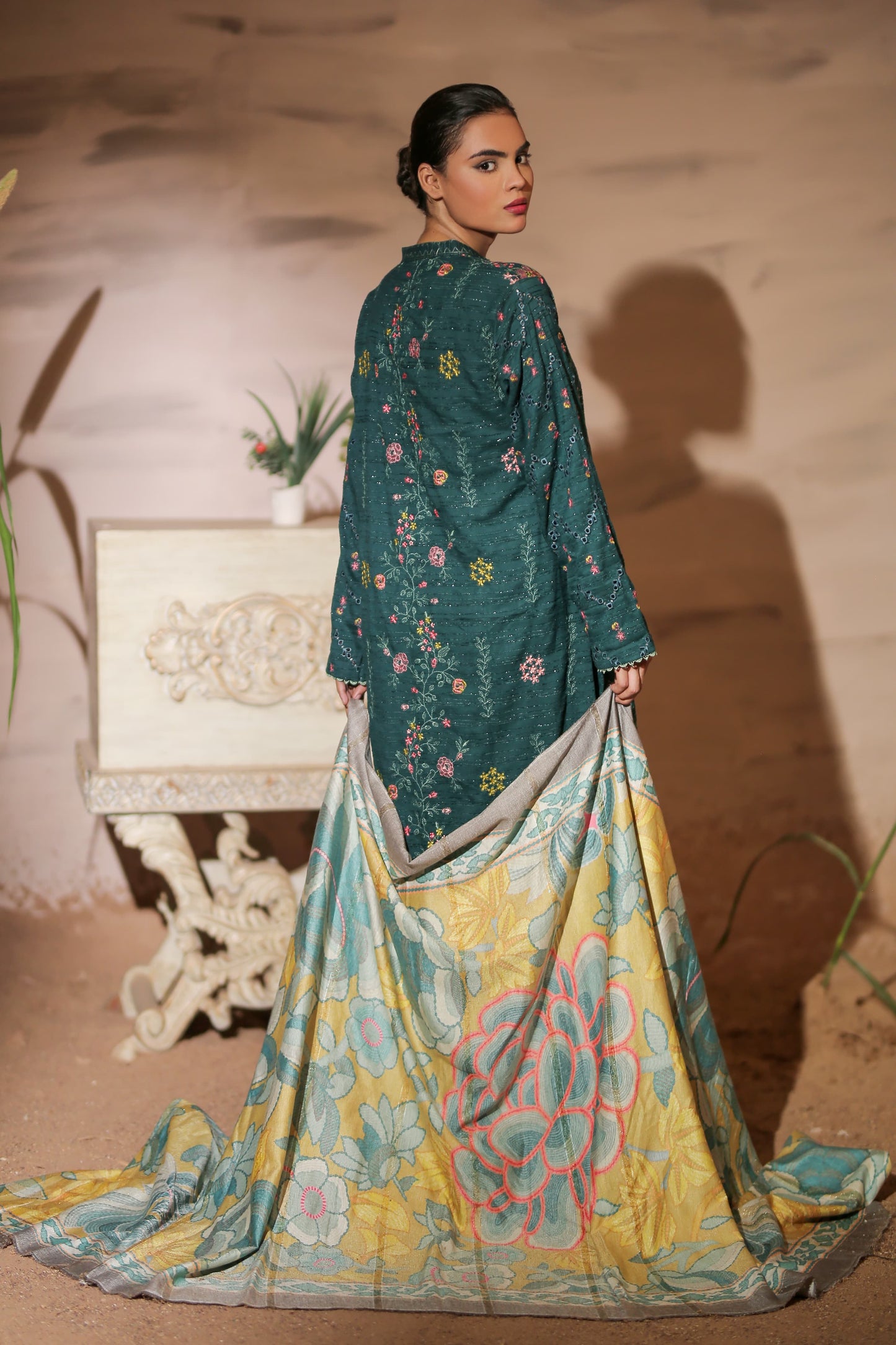 Anaya Noor Julli Emb Peach Wool-3PC