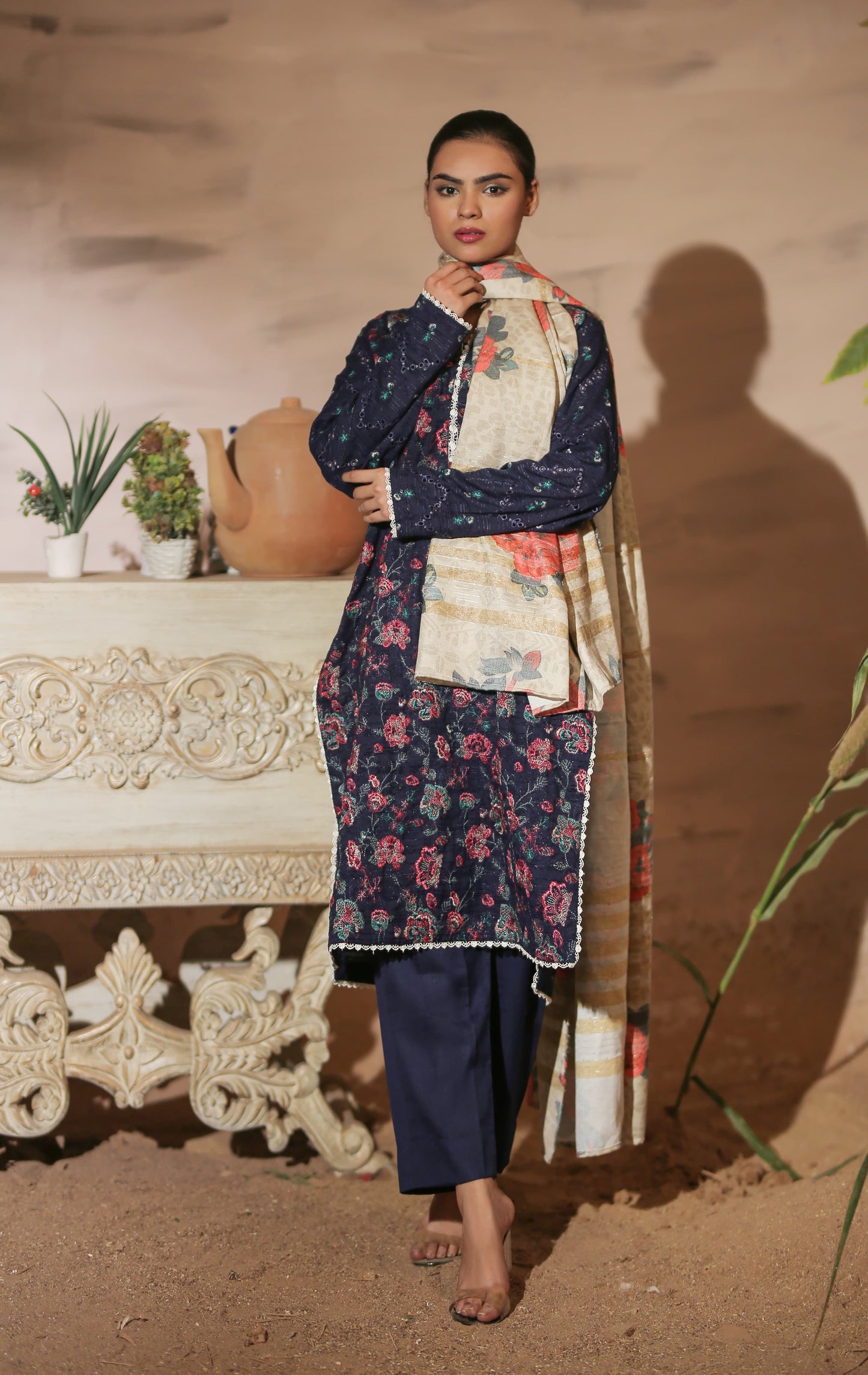 Anaya Noor Julli Emb Peach Wool-3PC