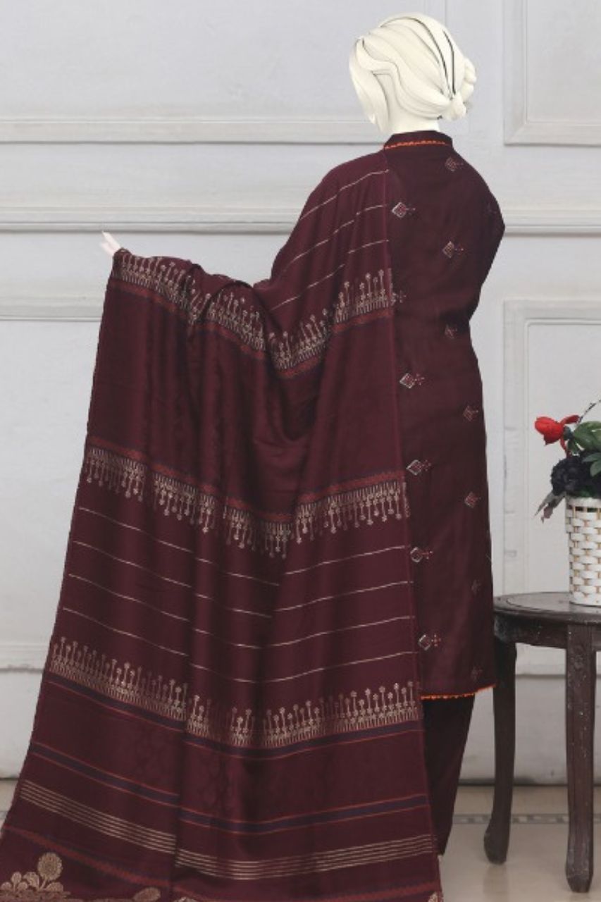 Mehr-U-Nisa Embroidered Slub Dhanak-3PC