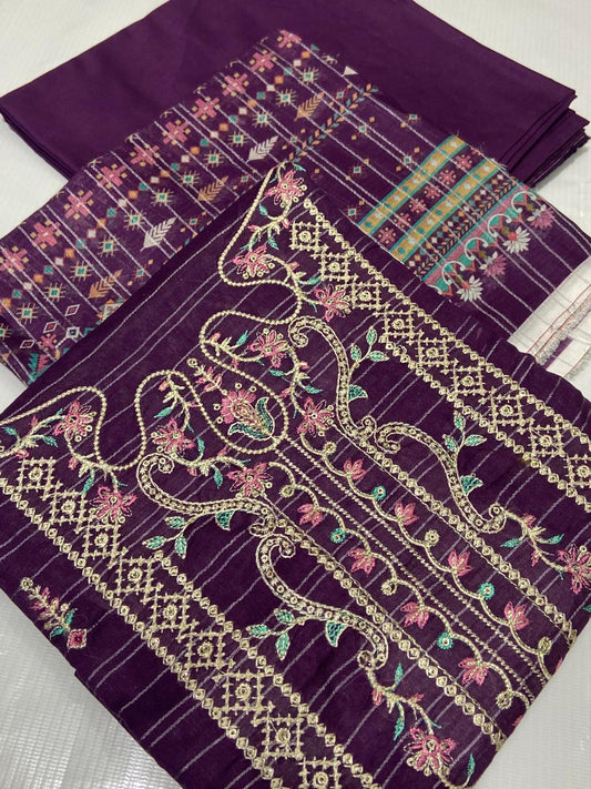 Digital Print With Heavy Emb Lawn-3PC
