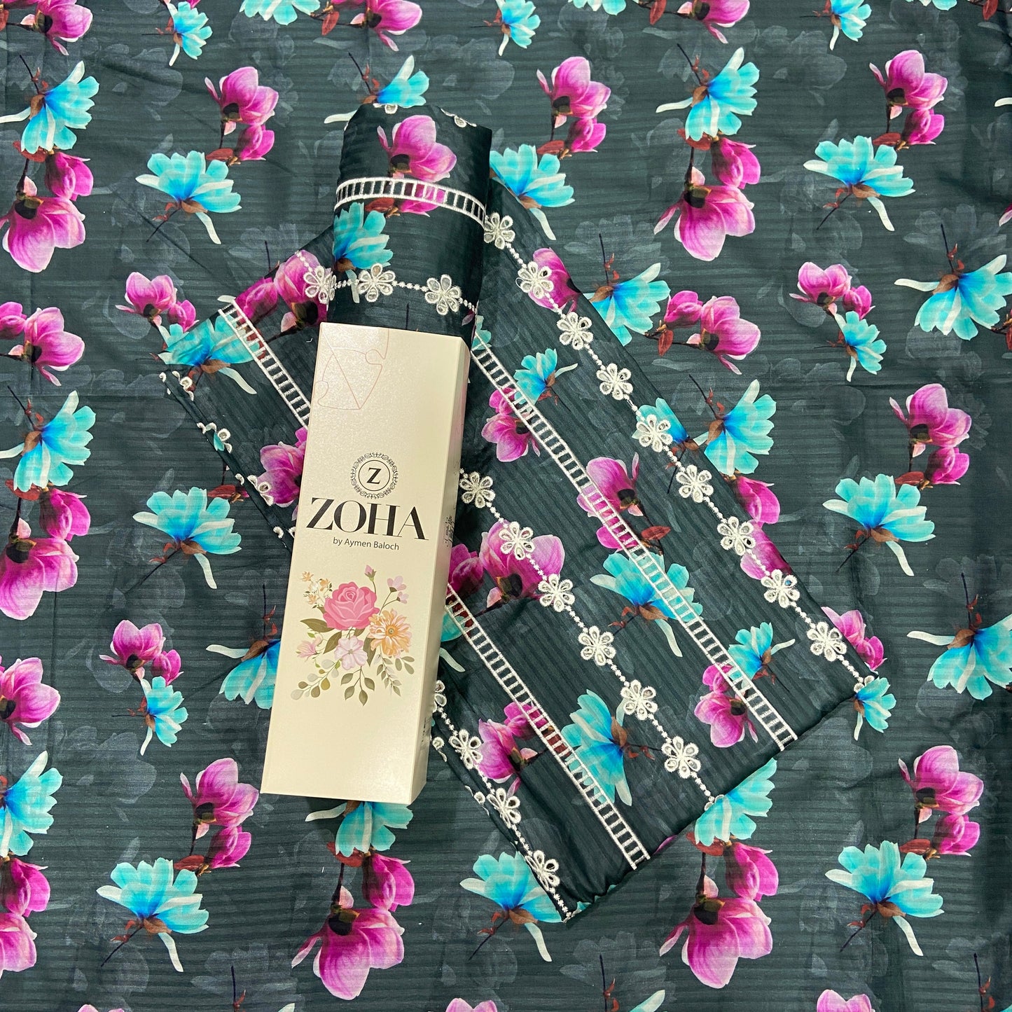 Anaya Noor Stripe Marina 2-Pcs Emb & Chikenkari