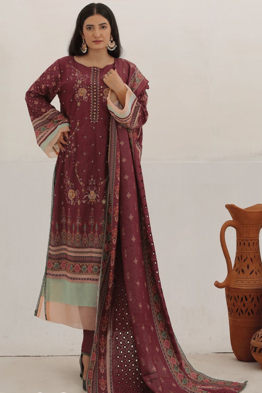 Safron By Anaya Noor Embroidered Karandi-3PC