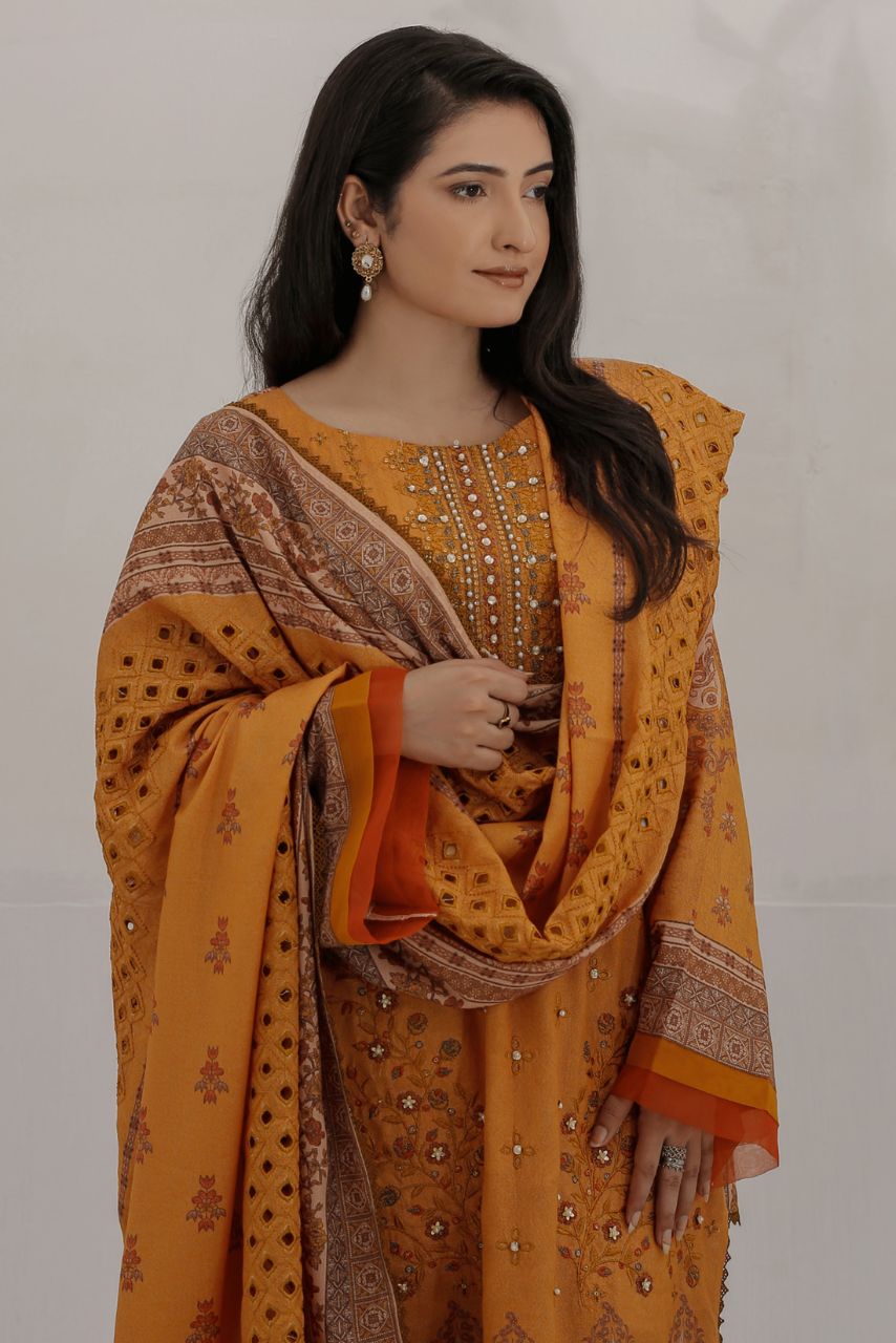 Safron By Anaya Noor Embroidered Karandi-3PC