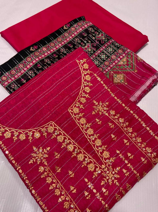 Digital Print With Heavy Emb Lawn-3PC