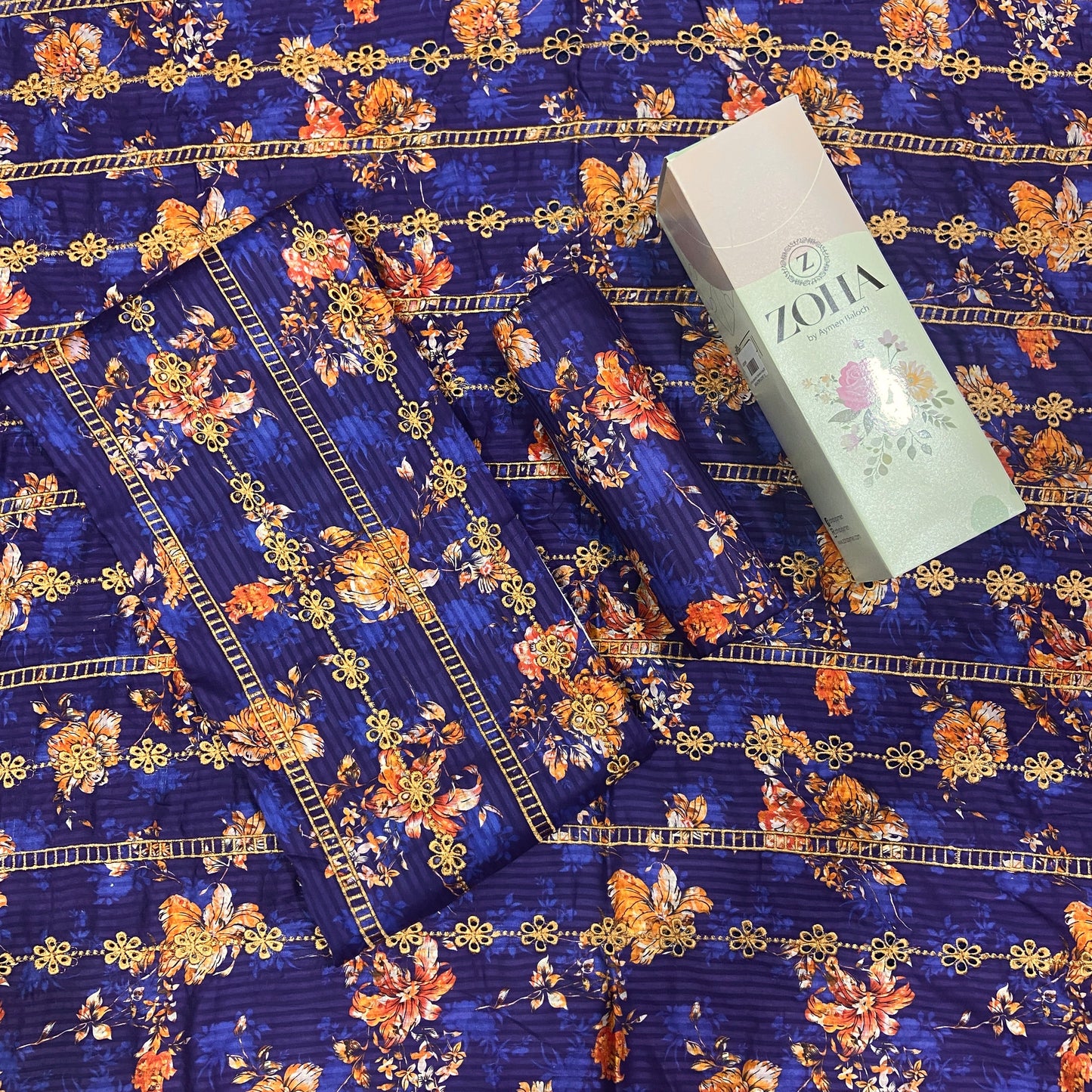 Anaya Noor Stripe Marina Emb Chikenkari Shirt & Trouser-2PC