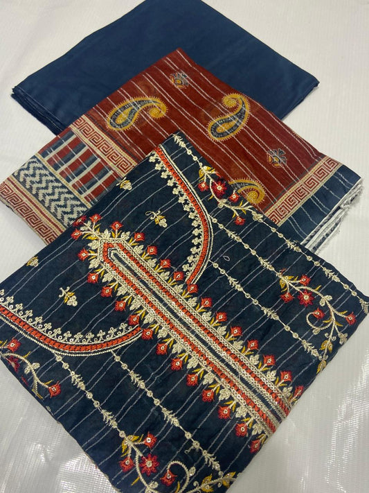 Digital Print With Heavy Emb Lawn-3PC