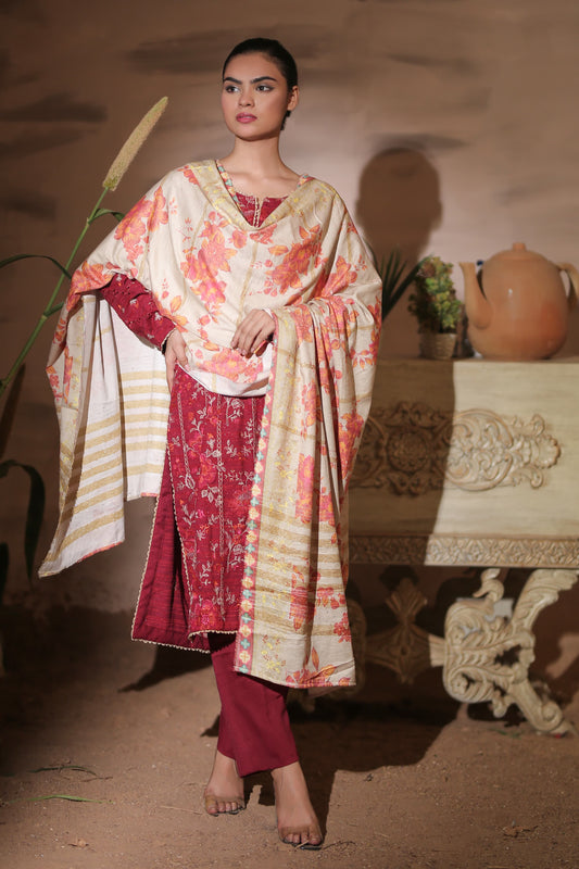 Anaya Noor Julli Emb Peach Wool-3PC